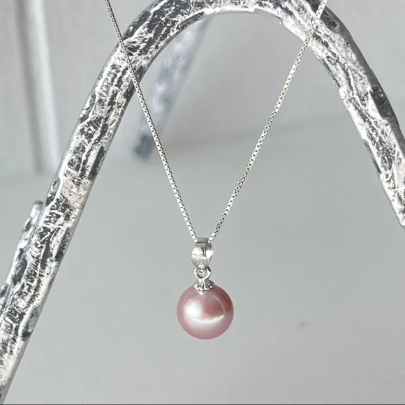 Real Round 3A Purple Freshwater Pearl Pendant 925 Sterling Silver Necklace - Picture 4 of 14